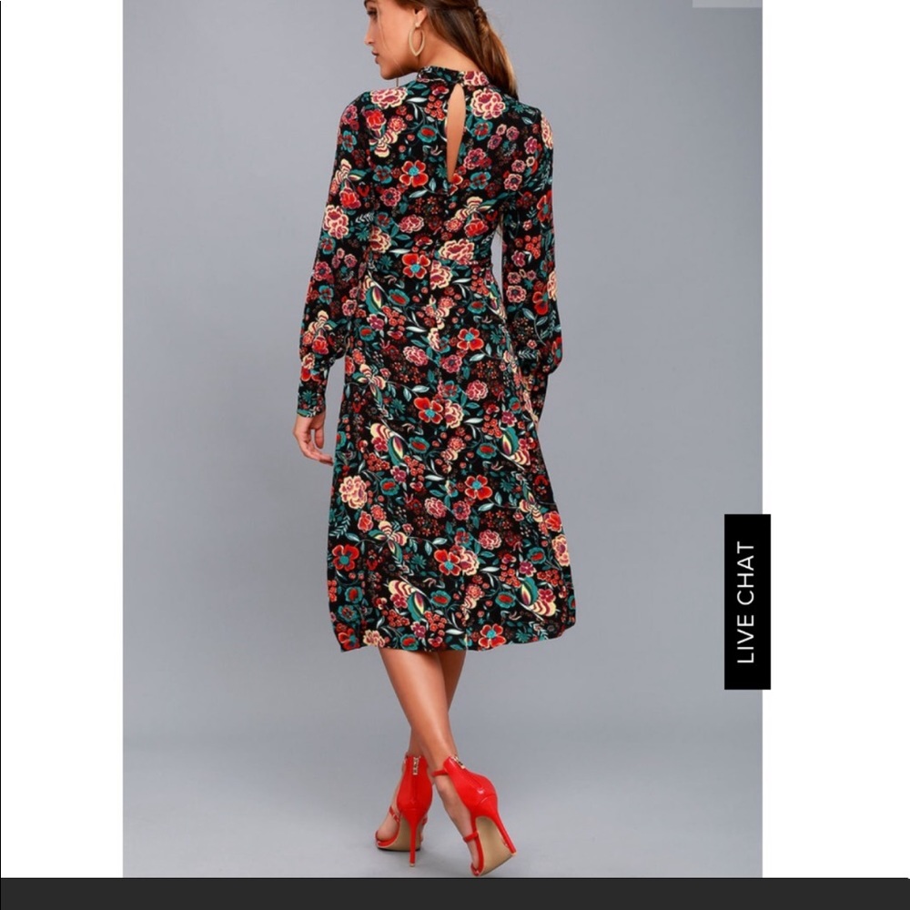 Multi color floral print midi dress